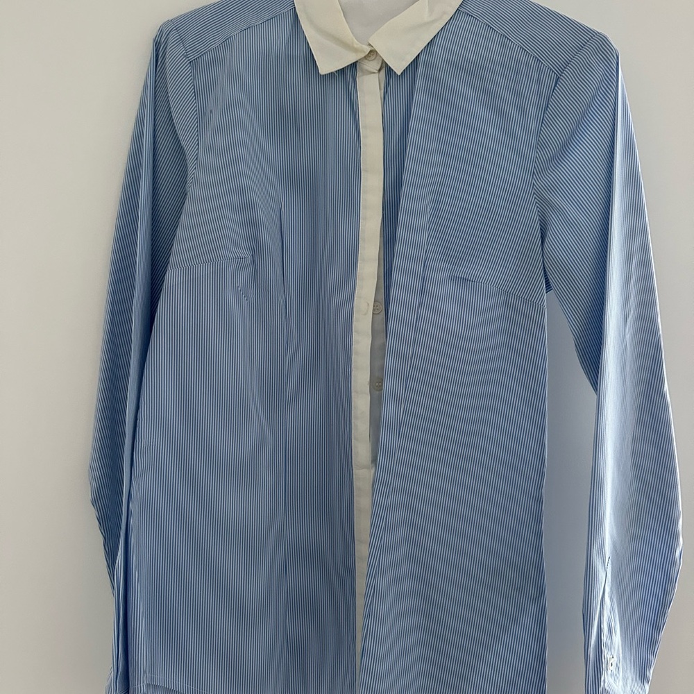 Blue and White Striped Button-Up Shirt